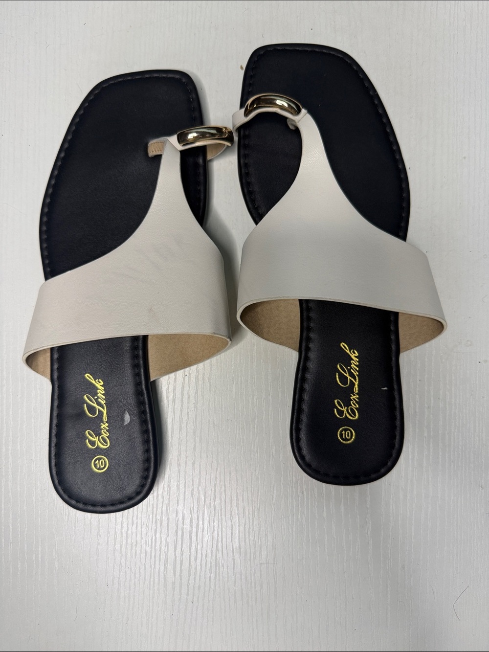 White Slide Sandals with Gold Ring Detail